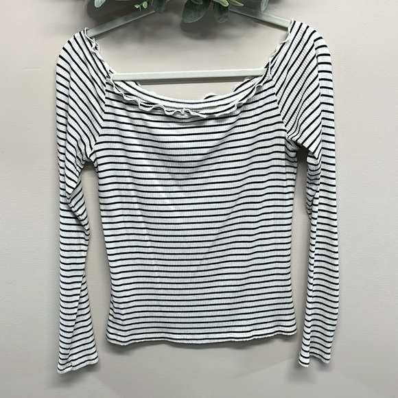 Aeropostale Long Sleeve Off The Shoulder Ribbed Knit Striped Top XL - Picture 2 of 15